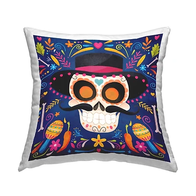 Stupell Industries Blue Day of the Dead Maracas Pattern Throw Pillow