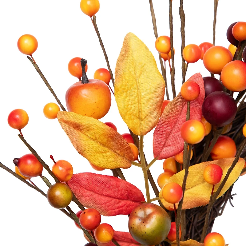 18" Berries & Apples Foliage Twig Thanksgiving Wreath