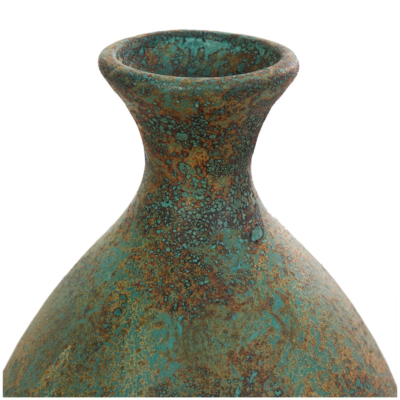 23.5" Rustic Green & Brown Antique-Style Ceramic Vase