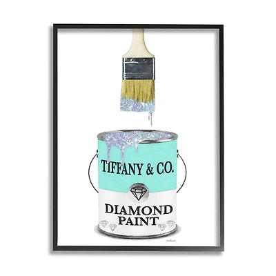Stupell Industries Fashion Blue Diamond Paint Glam Paintbrush Designer Style Framed Wall Art