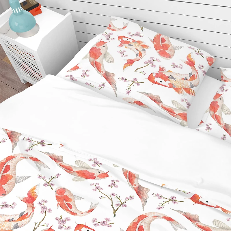 Designart 'Chinese Pattern with Rainbow Carps' Oriental Bedding Set