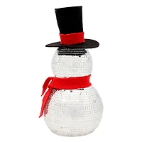 12" Disco Ball Snowman with Red Scarf