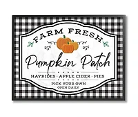 Stupell Industries Farm Fresh Pumpkin Patch Sign Black Checkered Plaid Framed Wall Art