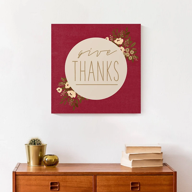 Give Thanks Circle Floral Canvas Wall Art