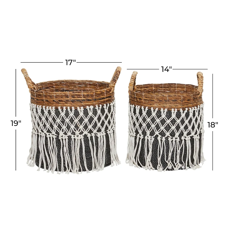 Black Banana Leaf Bohemian Storage Basket Set