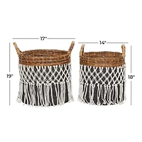 Black Banana Leaf Bohemian Storage Basket Set