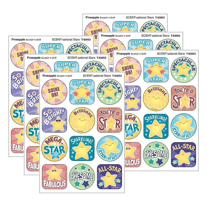 TREND Enterprises® SCENT-sational Stars, Pineapple Scent Scratch 'n Sniff Stinky Stickers®, 6 Packs of 48