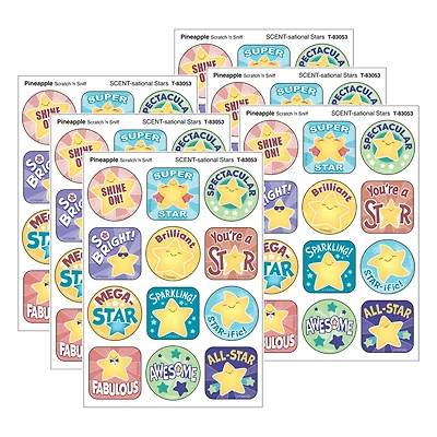 TREND Enterprises® SCENT-sational Stars, Pineapple Scent Scratch 'n Sniff Stinky Stickers®, 6 Packs of 48