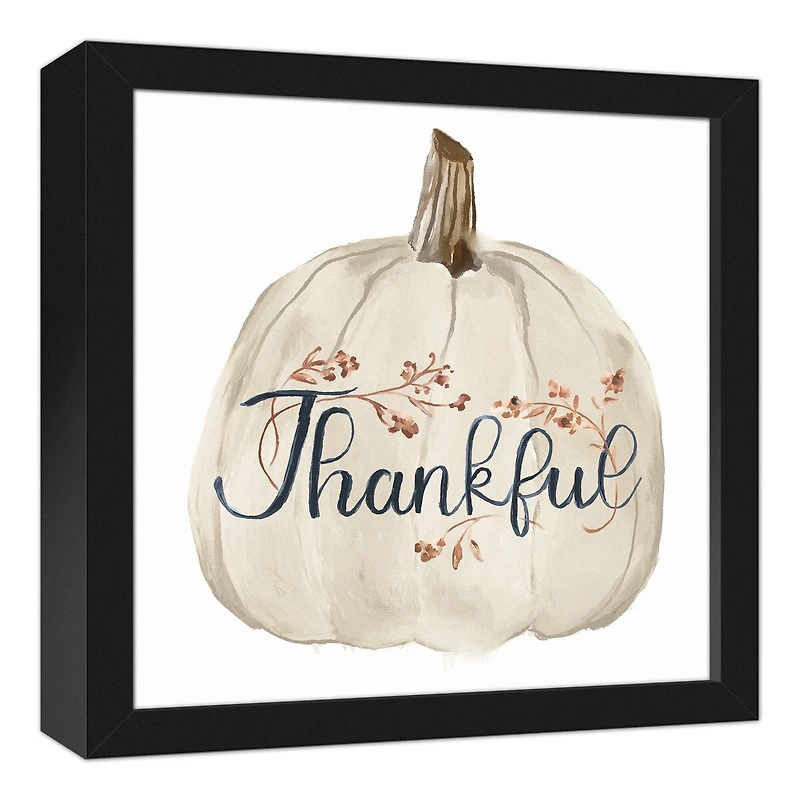 Thankful White Pumpkin Canvas Wall Art with Black Frame