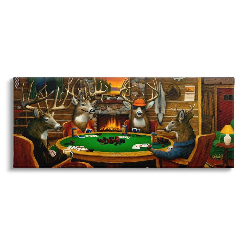 Stupell Industries Deer Animals Playing Poker Table Cabin Lodge Canvas Wall Art