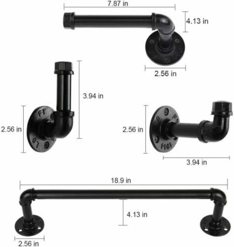 Black 4-Piece Wall Mounted Industrial Pipe Bathroom Hardware Set