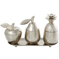 Silver Fruit Decorative Jars with Matching Leaf Tray Set