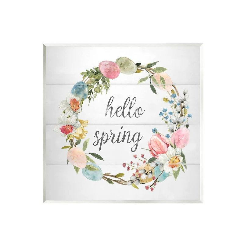 Stupell Industries Hello Spring Floral Egg Wreath Wall Plaque Art