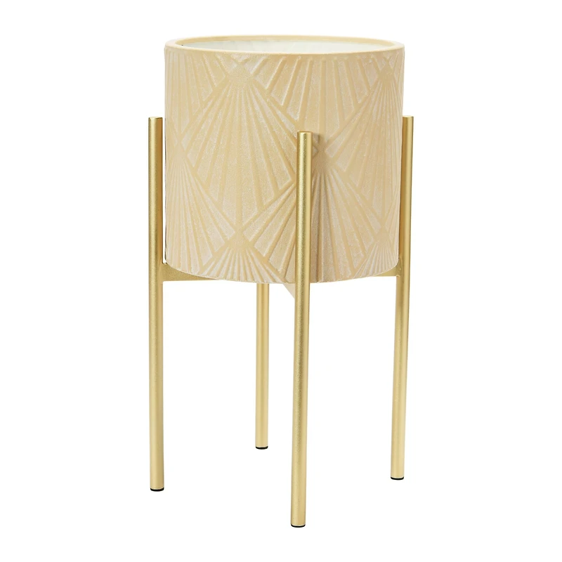 Hello Honey® Cream & Gold Boho Embossed Metal Planters with Stands Set