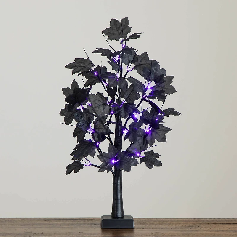 2ft. Pre-Lit Artificial Halloween Black Maple Tree with 24 Orange & Purple LED Lights