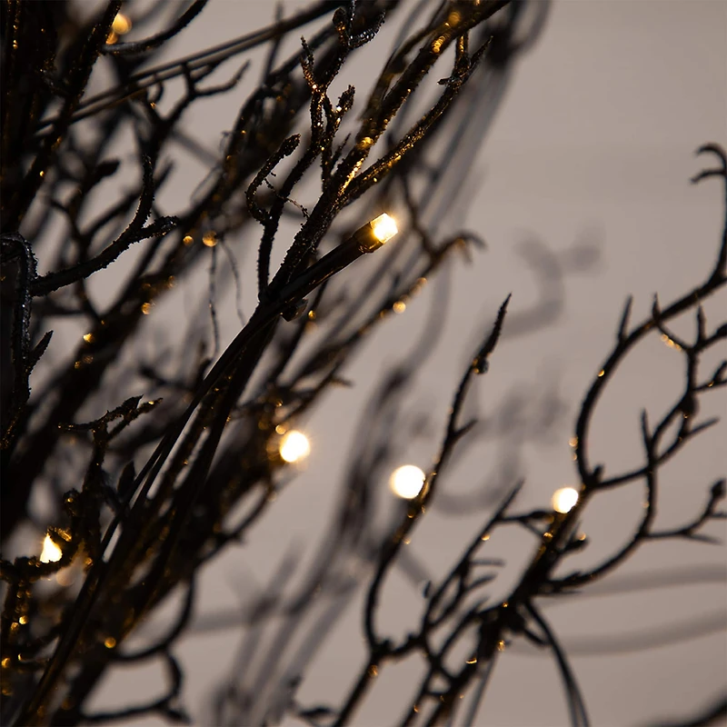 4ft. Pre-Lit LED Halloween Black Twig Artificial Fall Tree in Burlap Planter