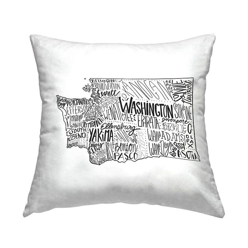 Stupell Industries Washington State Various Cities Typography Map Throw Pillow, 18" x 18"