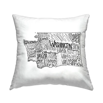 Stupell Industries Washington State Various Cities Typography Map Throw Pillow, 18" x 18"