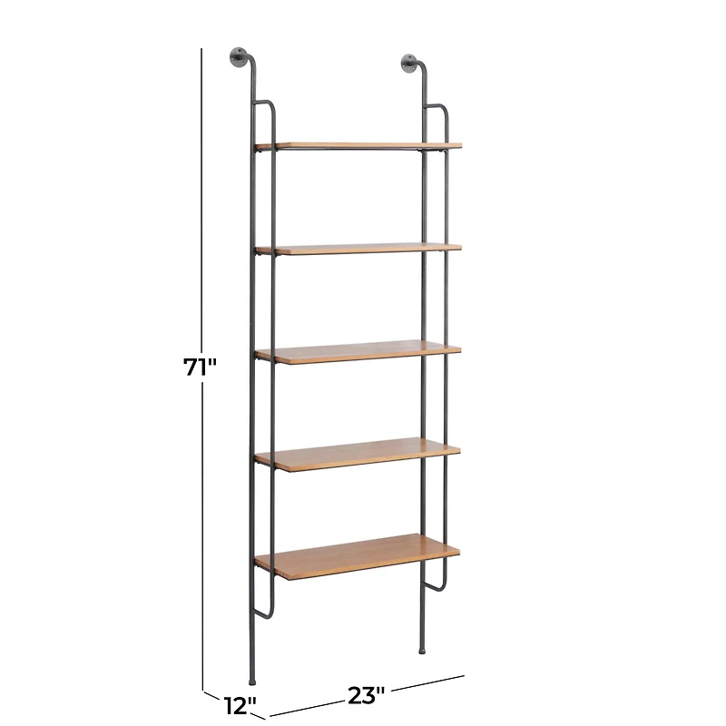 Brown Iron Industrial Wall Shelf, 71" x 23" x 12"