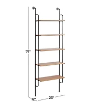 Brown Iron Industrial Wall Shelf, 71" x 23" x 12"