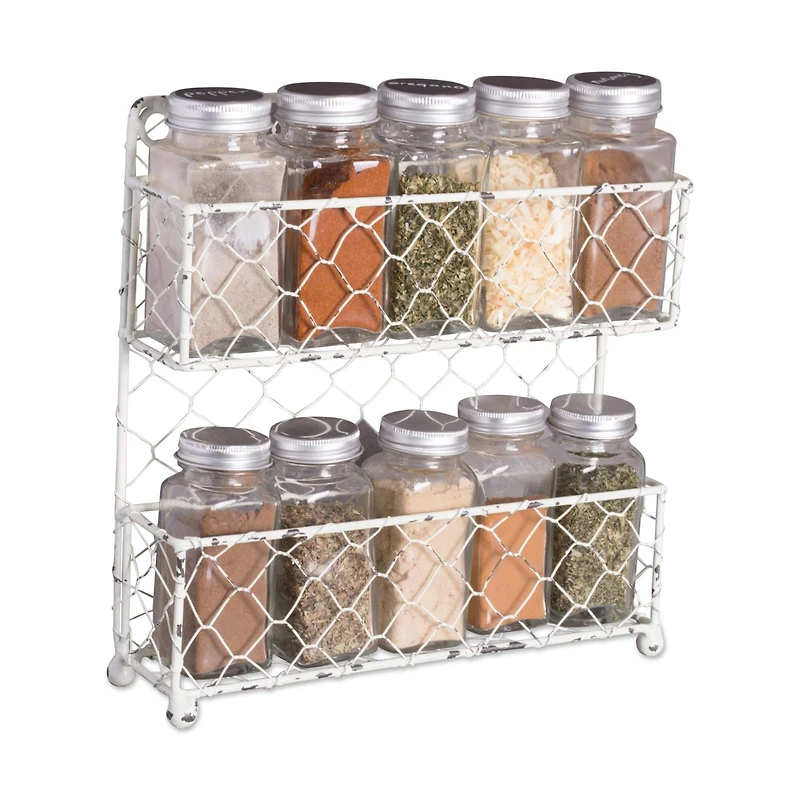 DII® 10" Antique White 2 Row Chicken Wire Spice Rack