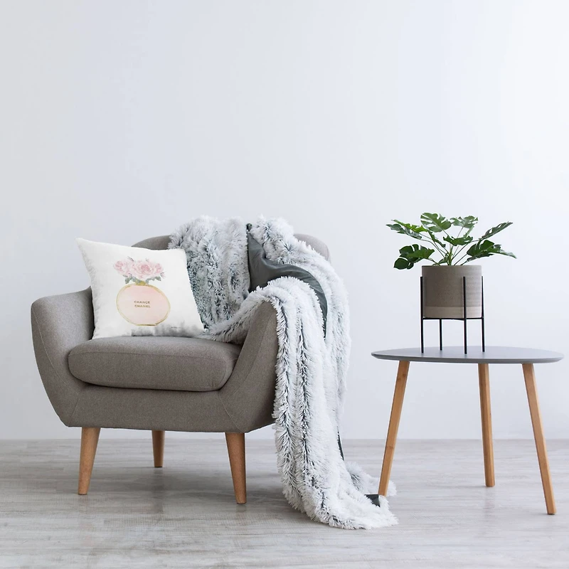 Stupell Industries Pink and Gold Round Perfume Bottle with Roses Throw Pillow 18" x 18"