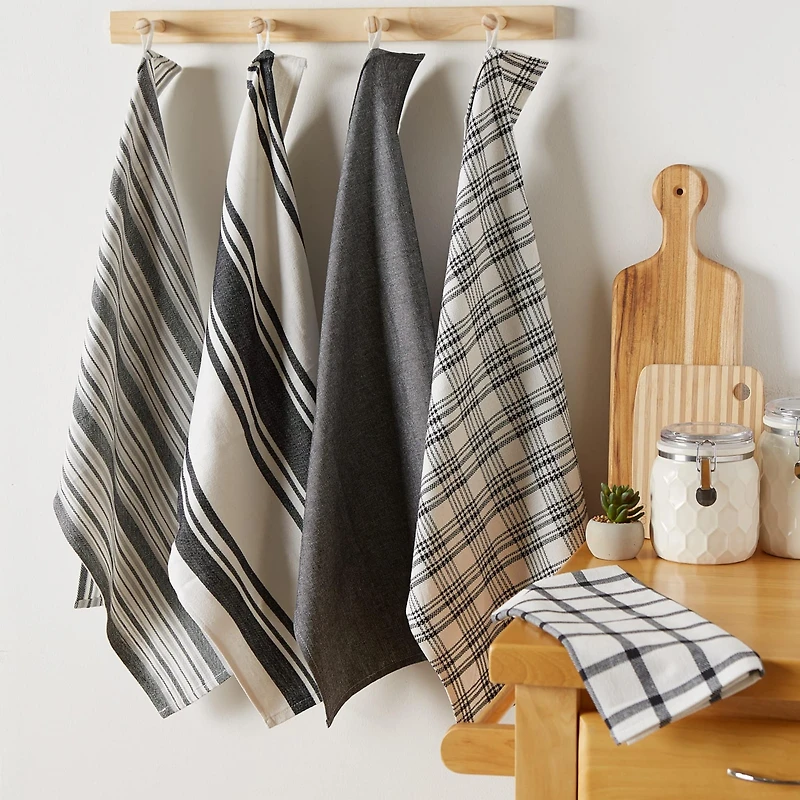 DII® Assorted Black Woven Dishtowels Set