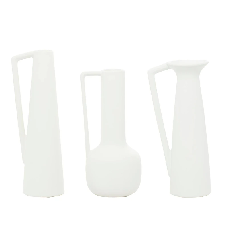 CosmoLiving by Cosmopolitan Set of 3 White Ceramic Modern Vase, 13", 12", 11"