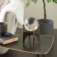 8.25" Clear Glass Orb Sculpture with Silver X-Shaped Stand