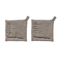 Hello Honey® 8" Square Cream & Black Cotton Slub-Printed Potholder Set for Cooking & Kitchenware