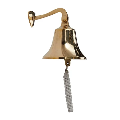 7.5" Gold Nautical Bell Wall Accent with Rope Pull
