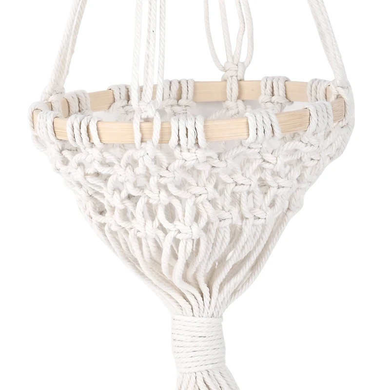 29.5" Natural White Macramé Hanging Cone Basket by Ashland®