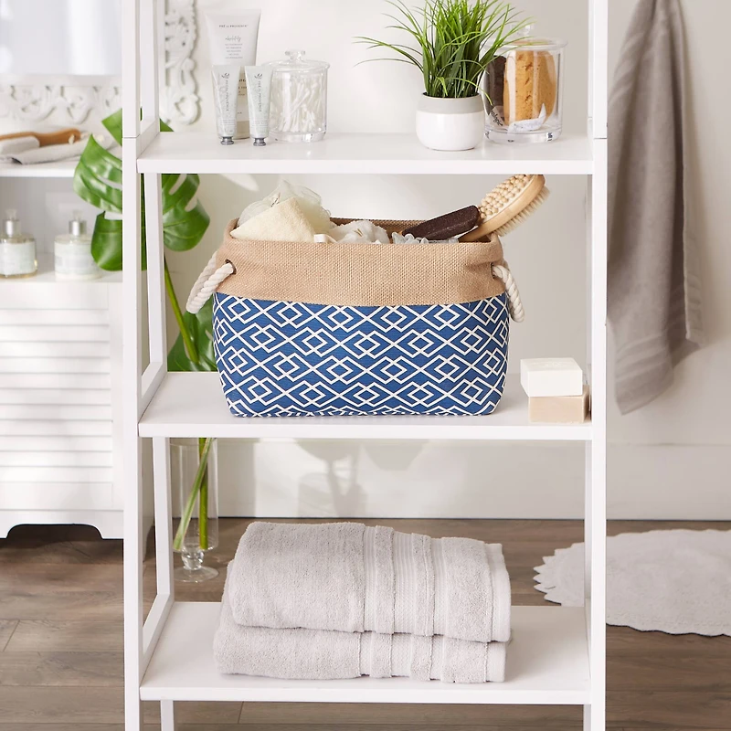 Small Navy Burlap Diamond Rectangle Bin