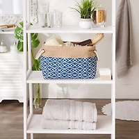 Small Navy Burlap Diamond Rectangle Bin