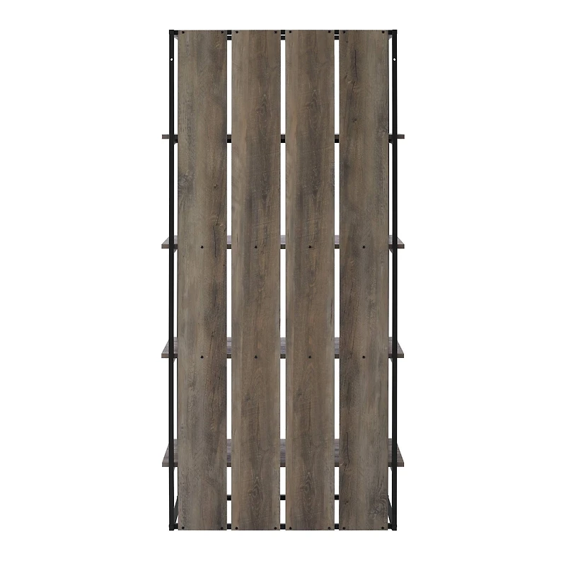 Walker Edison 64" Graywash & Black Metal Farmhouse Plank Back Bookshelf
