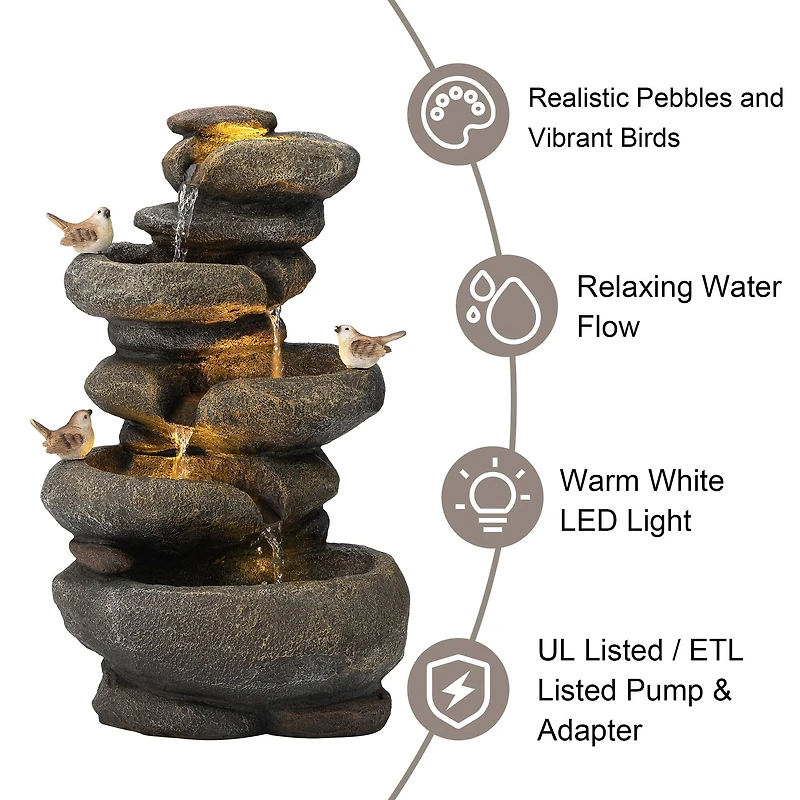 Glitzhome® 23" Natural LED 5-Tier Stacked Stone Outdoor Fountain