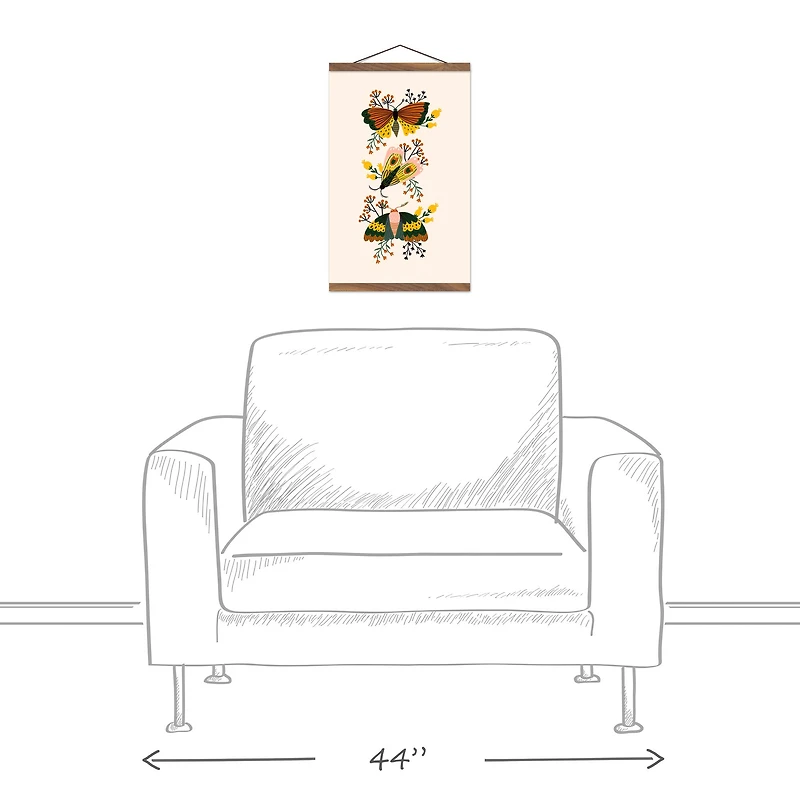 Floral Moths Teak Hanging Canvas Art