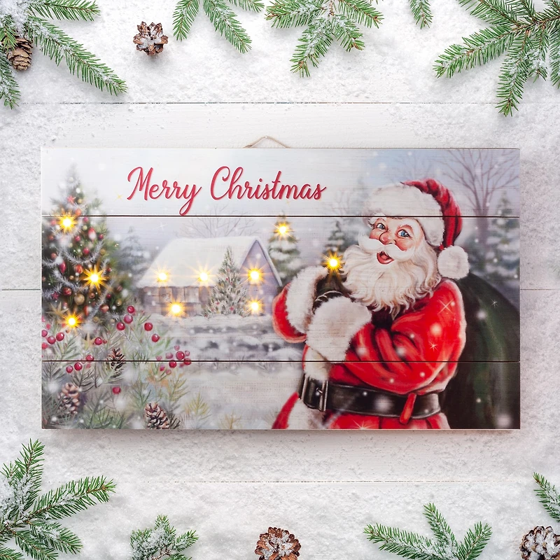 Glitzhome® 24" LED Wooden Santa Wall Décor