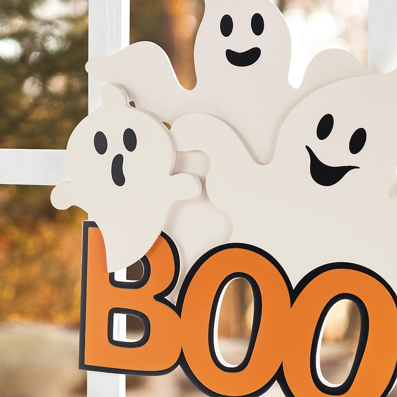Glitzhome® 14"H Halloween Wooden Ghoost BOO Door Hanger