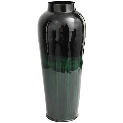 Green Metal Colorblock Vase with Paint Streak Design