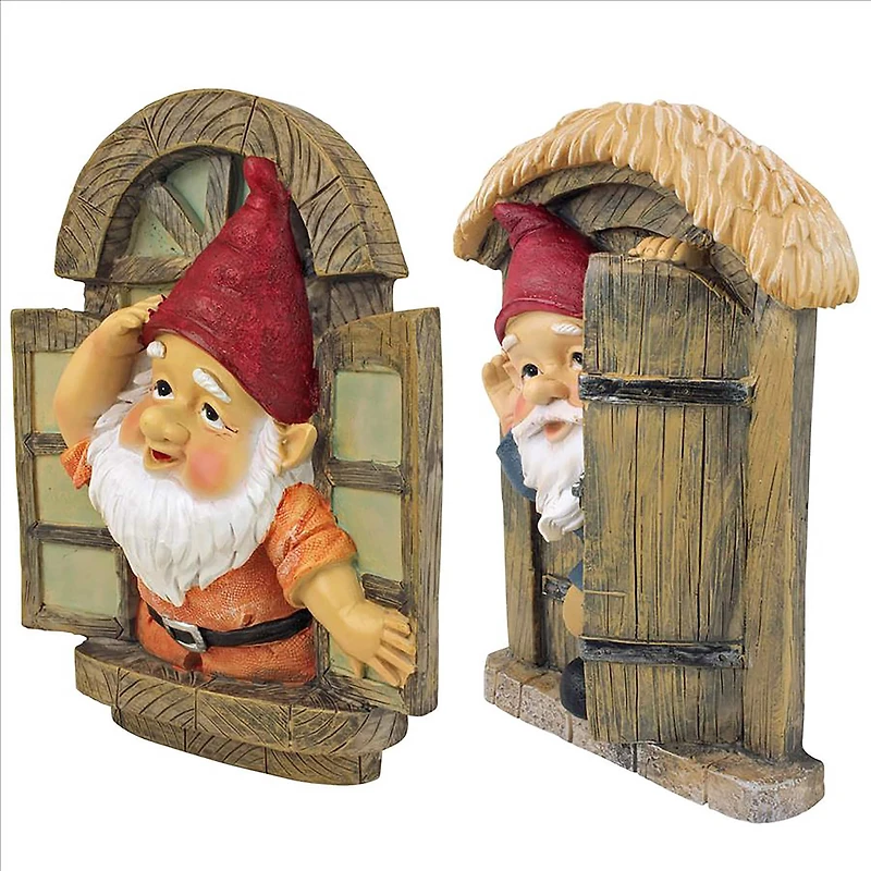 Design Toscano 9" Window & Door Garden Tree Gnomes Set