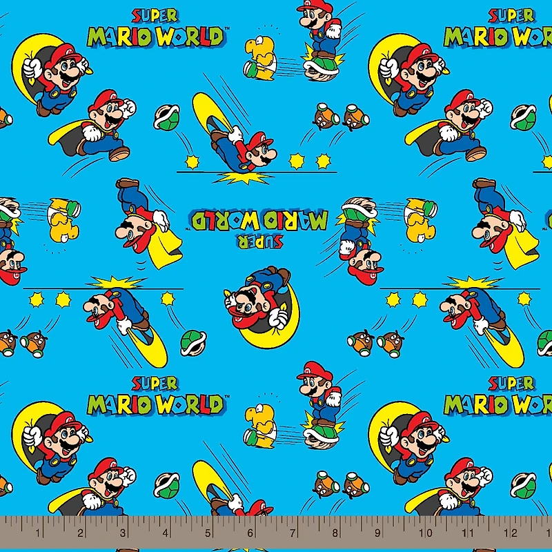 Nintendo® Mario Blue Retro Super Mario World Cotton Fabric