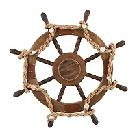 Brown Wood Ship Wheel Handmade Wall Décor with Rope and Shell Accents