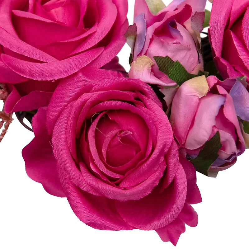 16" Pink Blooming Rose Buds Artificial Heart Shaped Valentine's Day Wreath