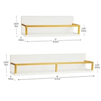Mind Reader Floating Shelves, Wall-Mounted Office Organizers, Modern MDF Display Storage with Metal Rail, Metal. MDF, Set of 2, White