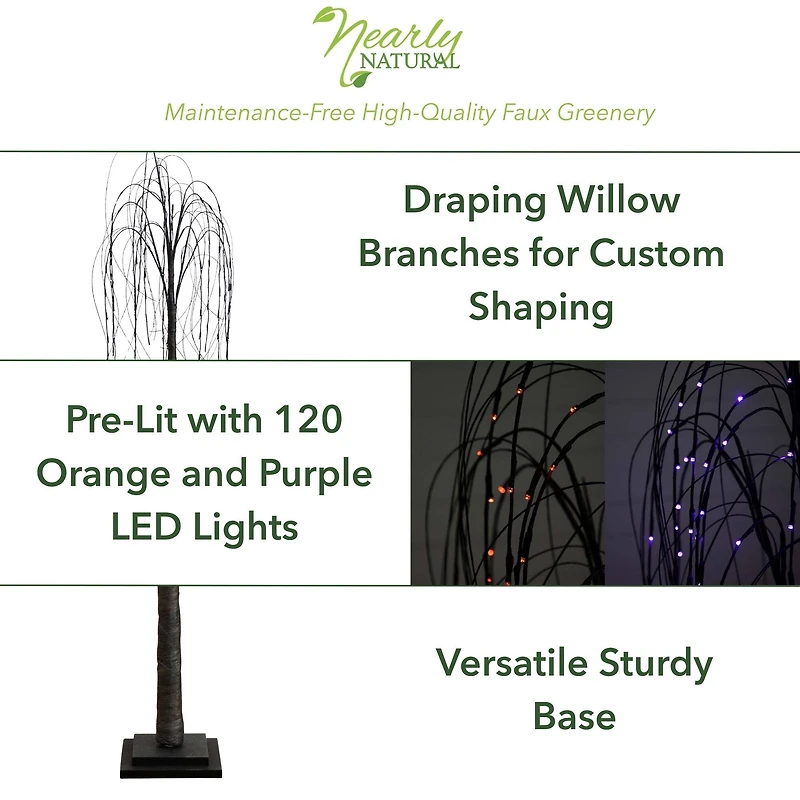 4ft. Orange & Purple LED Pre-Lit Halloween Black Willow Artificial Fall Tree