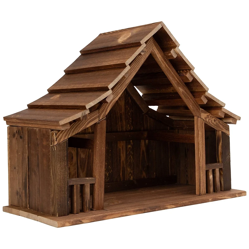 Wooden Nativity Stable with Railing  - 20.25"