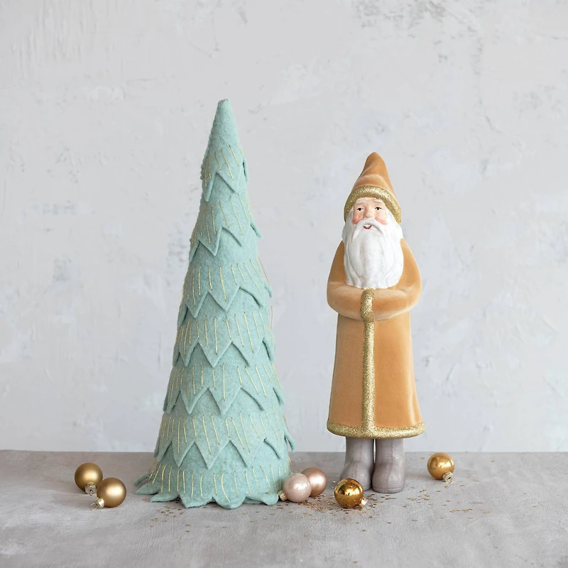 Hello Honey® Mint Green Layered Wool Felt Tree Set with Gold Metallic Stitching
