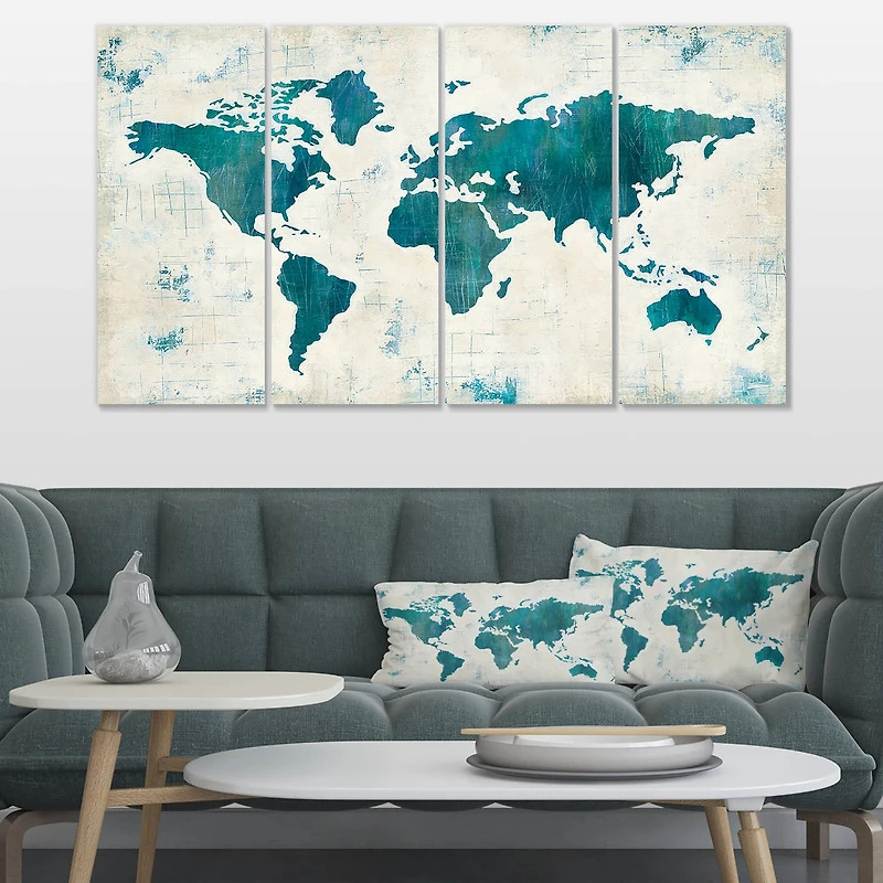 Designart - Discover the World Map in Blue