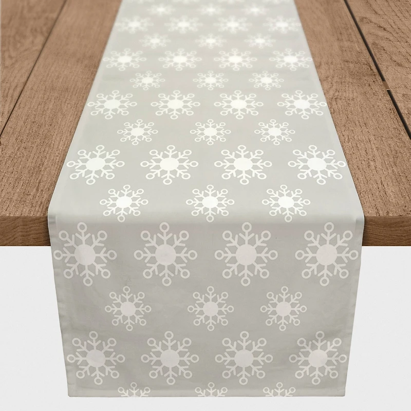 Neutral Snow Flakes 16x72 Poly Twill Table Runner